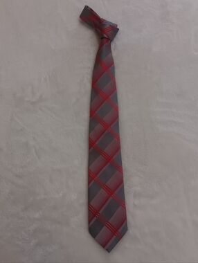 John Sparks Classic Men's Gray and Red Plaid Tie